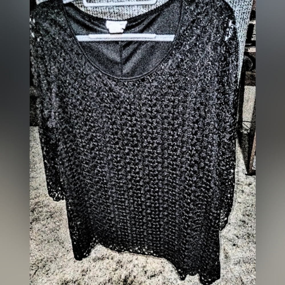 Brittany Black Lace Long Sleeve Blouse 3X